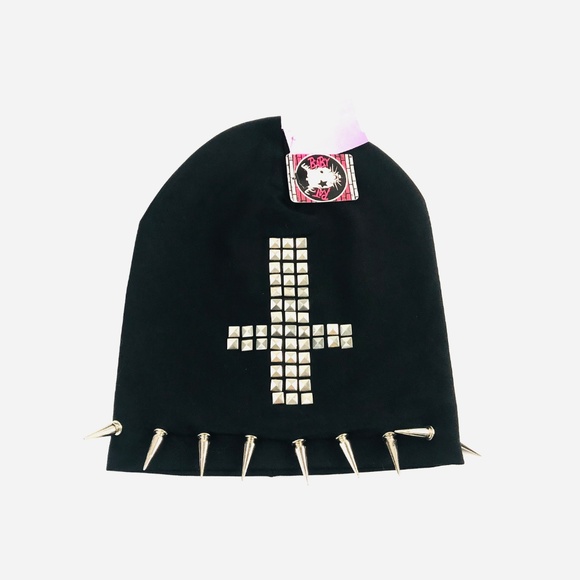 Too Fast Accessories - Rat Baby Spike Cross Black Beanie
